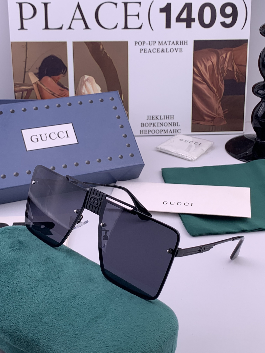 GUCC*。高品质男女款”太阳镜。 开车钓鱼都可。百搭显瘦墨镜韩版男士飞行员大框司机开车防紫外线太阳镜，
