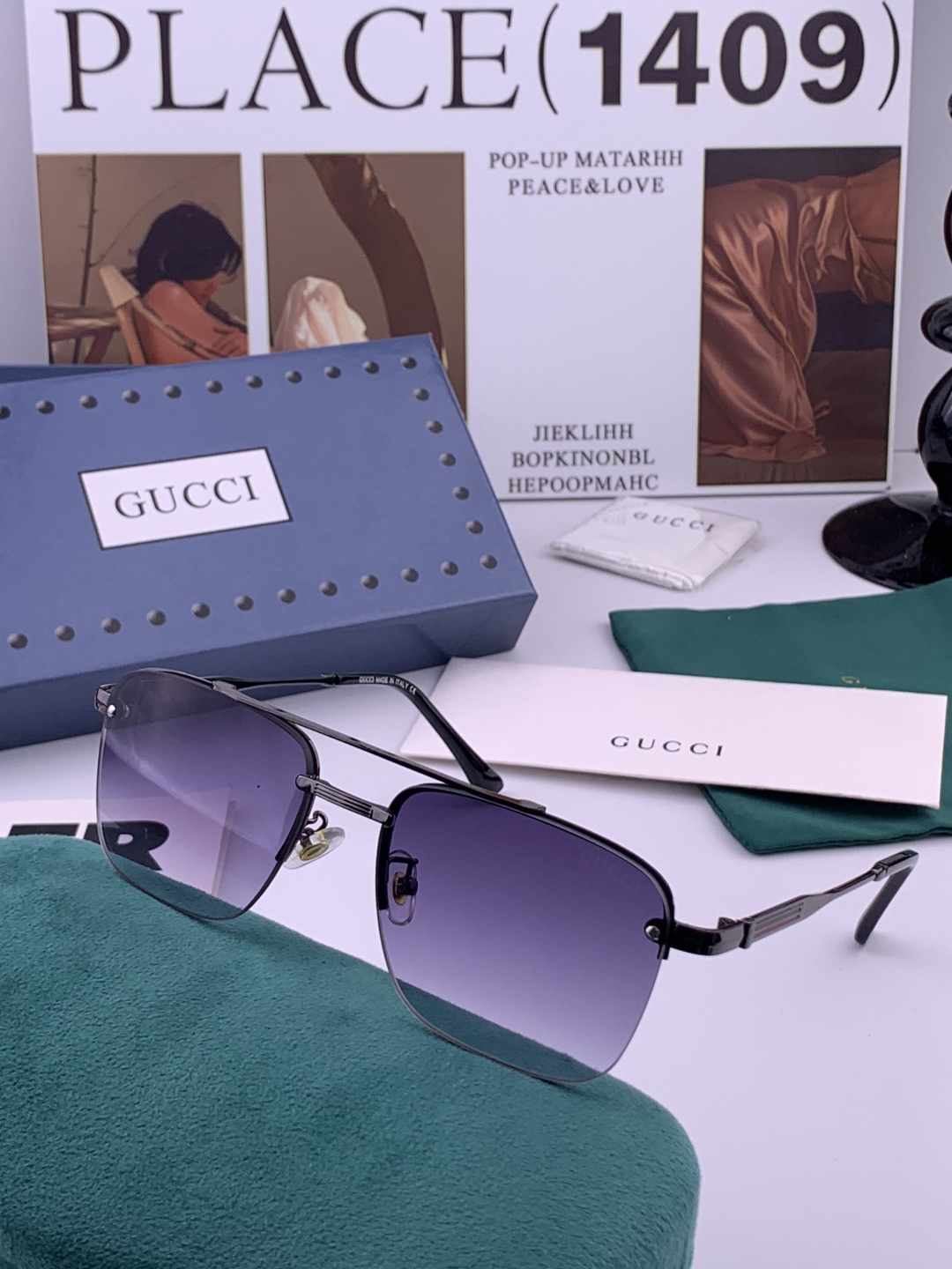 GUCC*。高品质男女款”太阳镜。 开车钓鱼都可。百搭显瘦墨镜韩版男士飞行员大框司机开车防紫外线太阳镜，