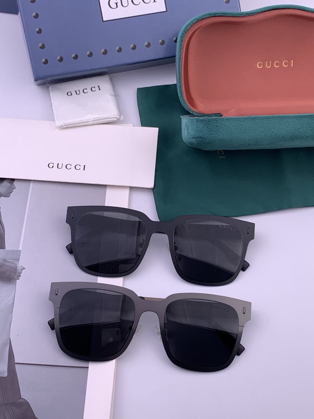 GUCCI 男款炫彩飞行员偏光太阳镜 ❤️材质：高清尼龙加厚卡槽高清偏光镜片 🌹无边框镜架💕颜👍型号：G