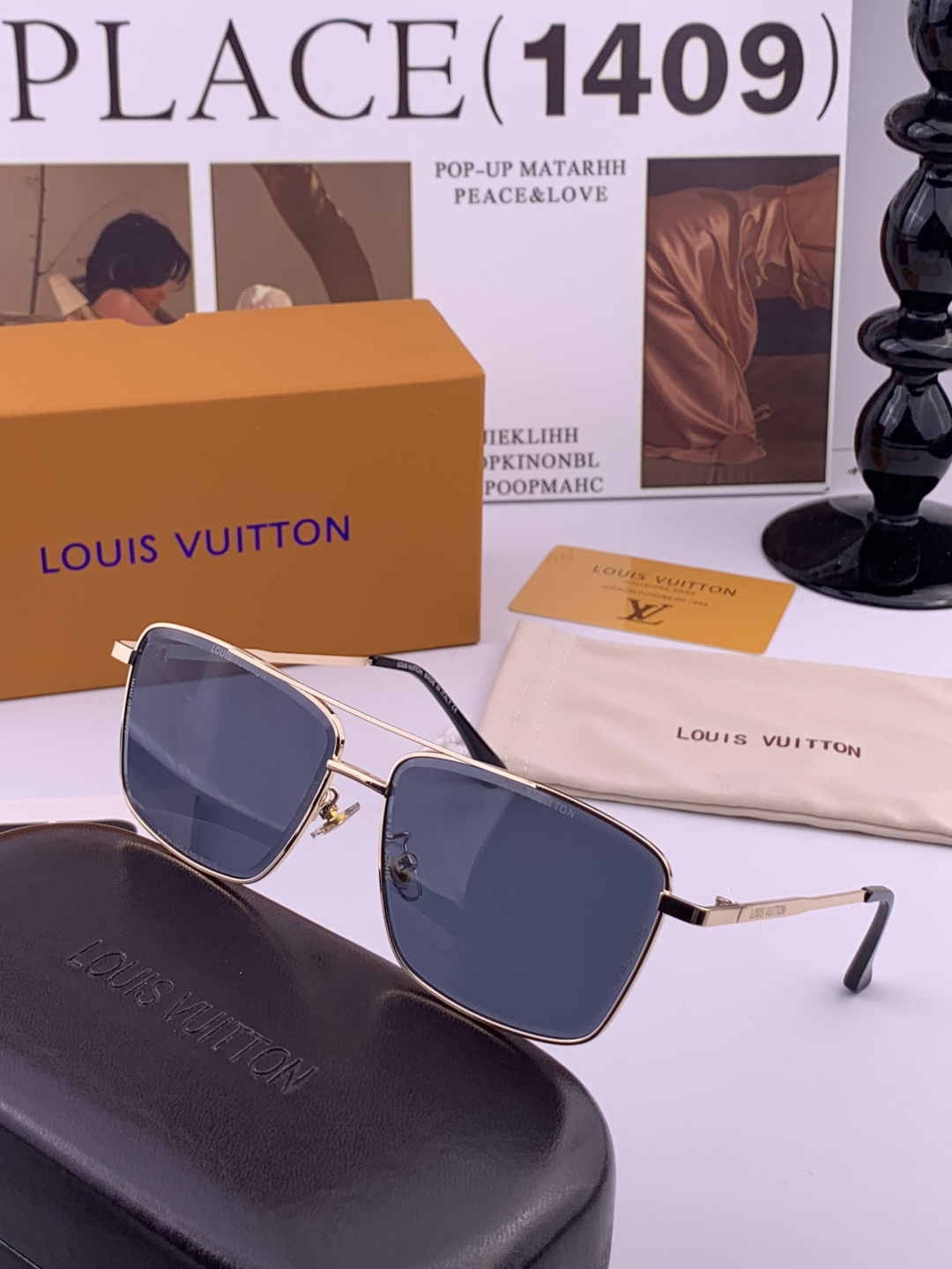 LV。高品质男女款”太阳镜。 开车钓鱼都可。百搭显瘦墨镜韩版男士飞行员大框司机开车防紫外线太阳镜，型号：