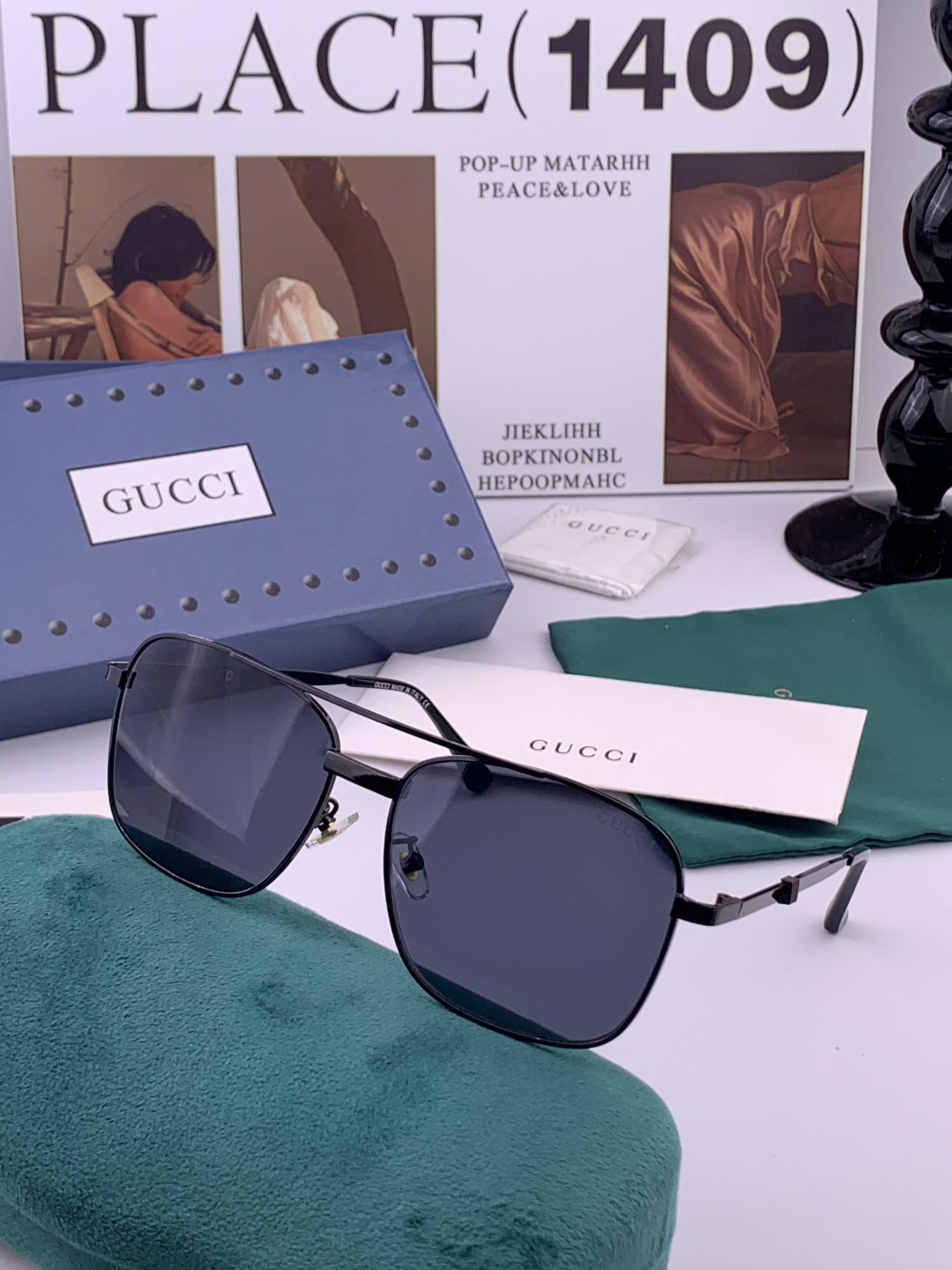 GUCC*。高品质男女款”太阳镜。 开车钓鱼都可。百搭显瘦墨镜韩版男士飞行员大框司机开车防紫外线太阳镜，