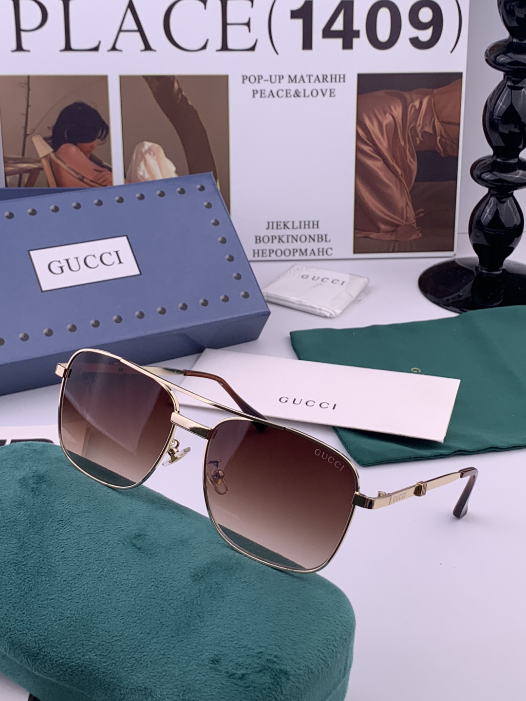 GUCC*。高品质男女款”太阳镜。 开车钓鱼都可。百搭显瘦墨镜韩版男士飞行员大框司机开车防紫外线太阳镜，