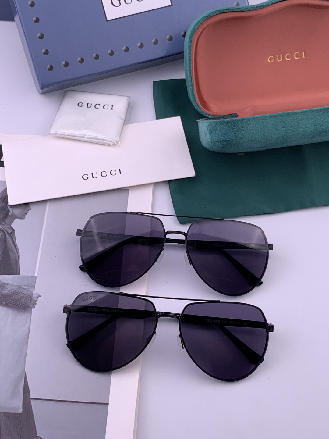 Gucci 男款炫彩飞行员偏光太阳镜 ❤️材质：高清尼龙加厚卡槽高清偏光镜片 🌹无边框镜架💕颜👍型号：G