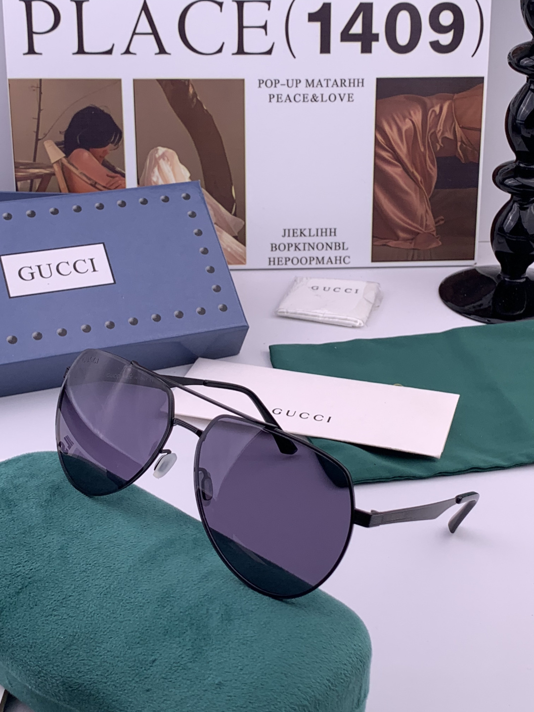 Gucci 男款炫彩飞行员偏光太阳镜 ❤️材质：高清尼龙加厚卡槽高清偏光镜片 🌹无边框镜架💕颜👍型号：G