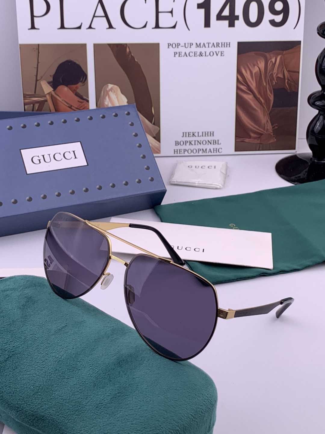 Gucci 男款炫彩飞行员偏光太阳镜 ❤️材质：高清尼龙加厚卡槽高清偏光镜片 🌹无边框镜架💕颜👍型号：G