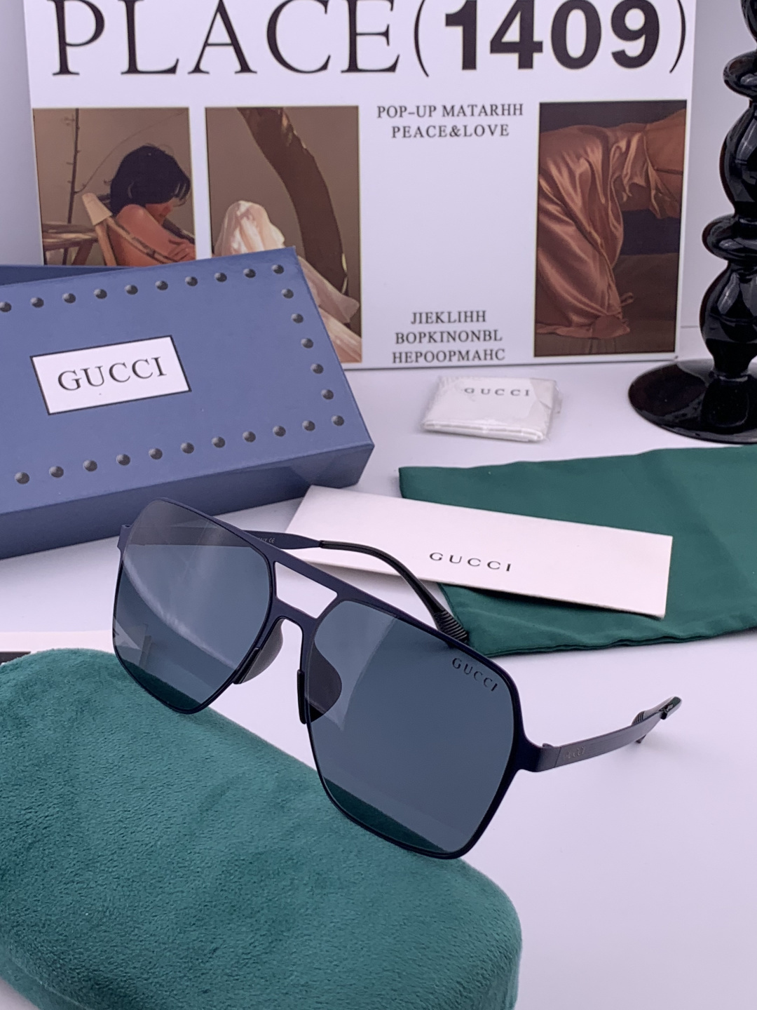 Gucci 男款炫彩飞行员偏光太阳镜 ❤️材质：高清尼龙加厚卡槽高清偏光镜片 🌹无边框镜架💕颜👍型号：G