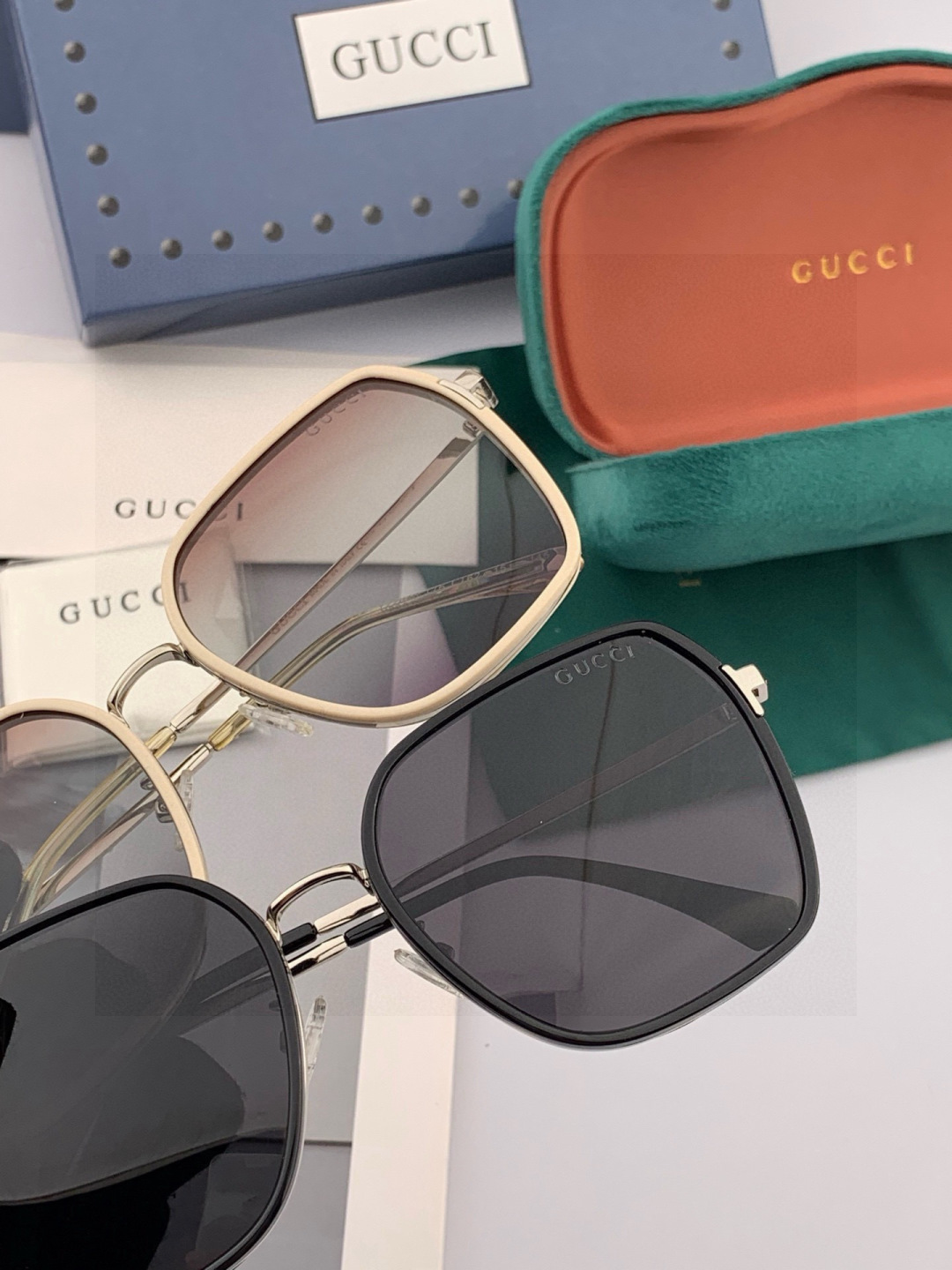 GUCCI 开春新款 最新款方框太阳镜 各路网红纷纷带起气场满分‼️ 俏皮甜美.上脸效果更佳.金属质感超