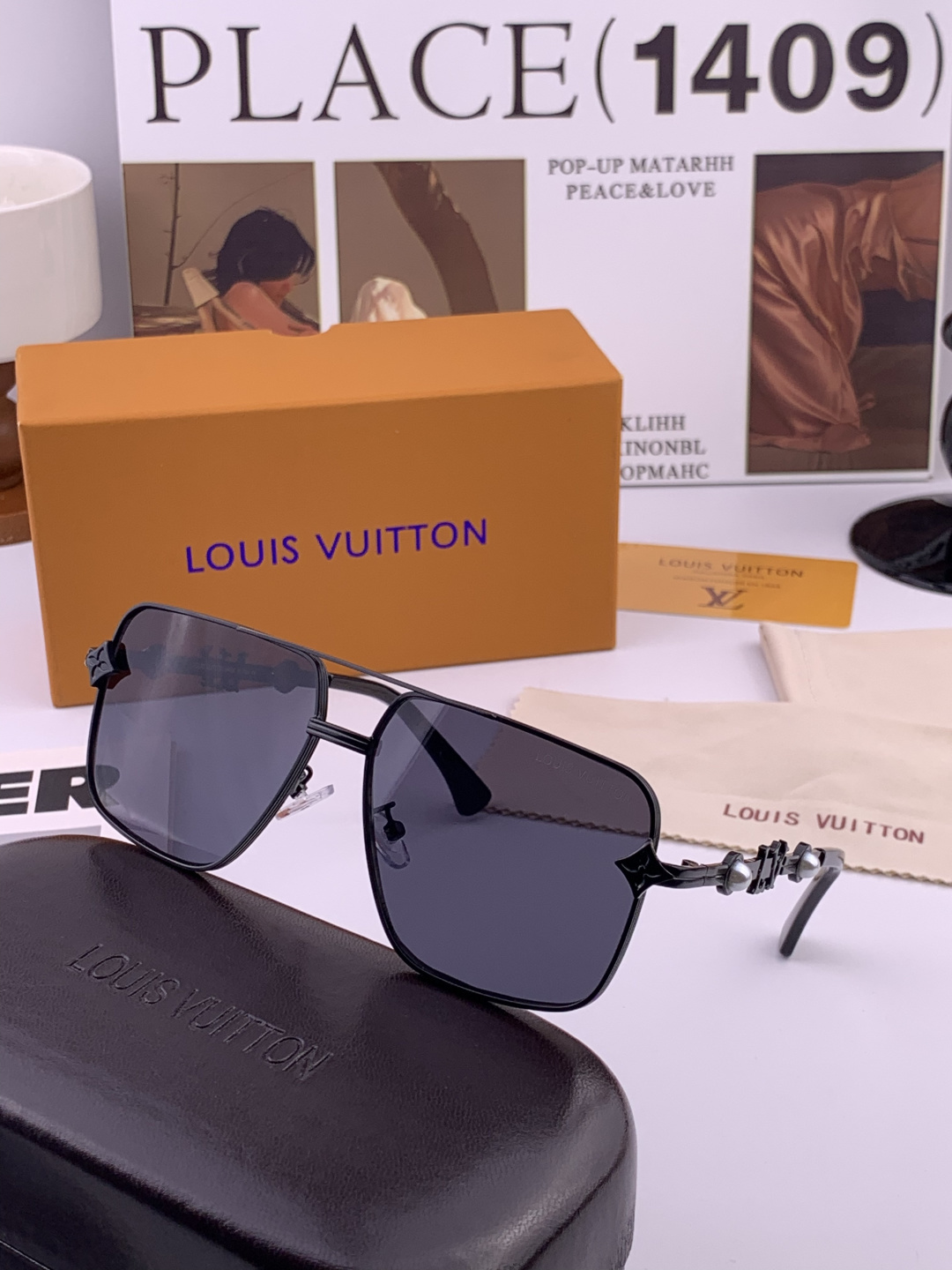 LV。高品质男女款”太阳镜。 开车钓鱼都可。百搭显瘦墨镜韩版男士飞行员大框司机开车防紫外线太阳镜，型号：