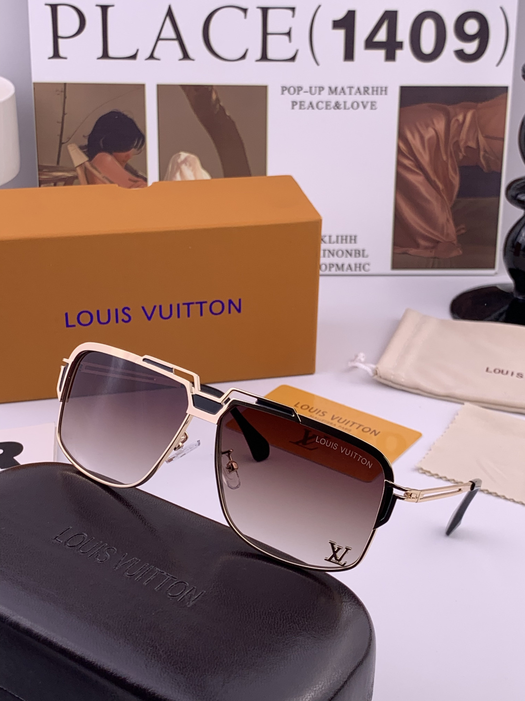 LV。高品质男女款”太阳镜。 开车钓鱼都可。百搭显瘦墨镜韩版男士飞行员大框司机开车防紫外线太阳镜，型号：