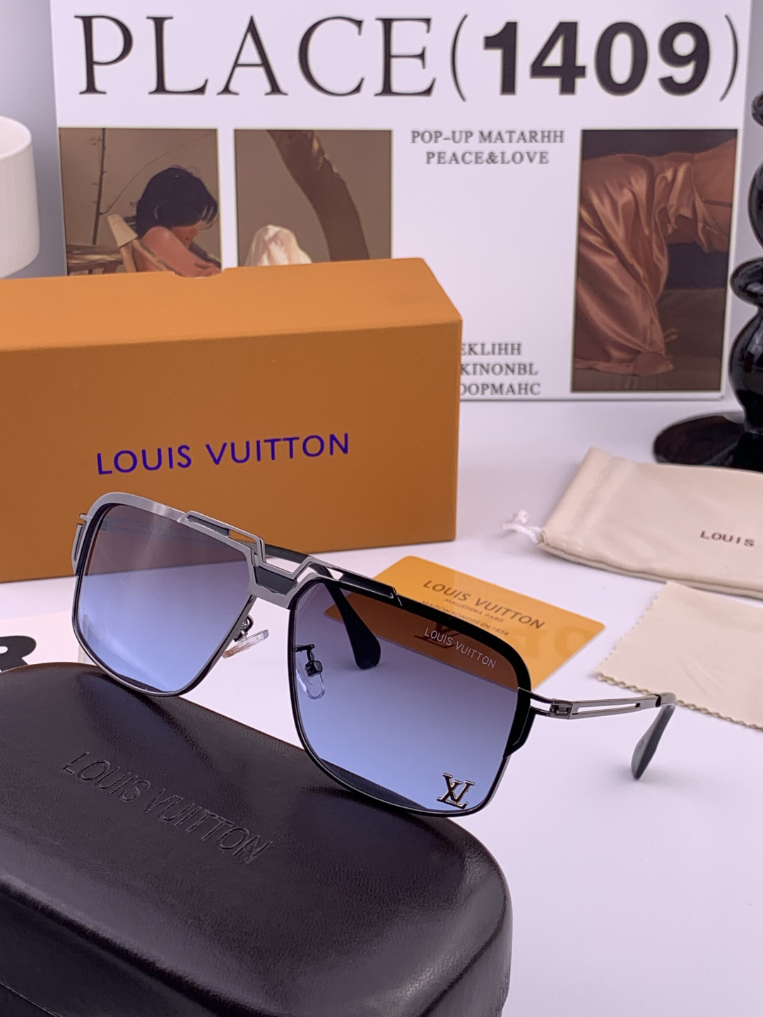 LV。高品质男女款”太阳镜。 开车钓鱼都可。百搭显瘦墨镜韩版男士飞行员大框司机开车防紫外线太阳镜，型号：