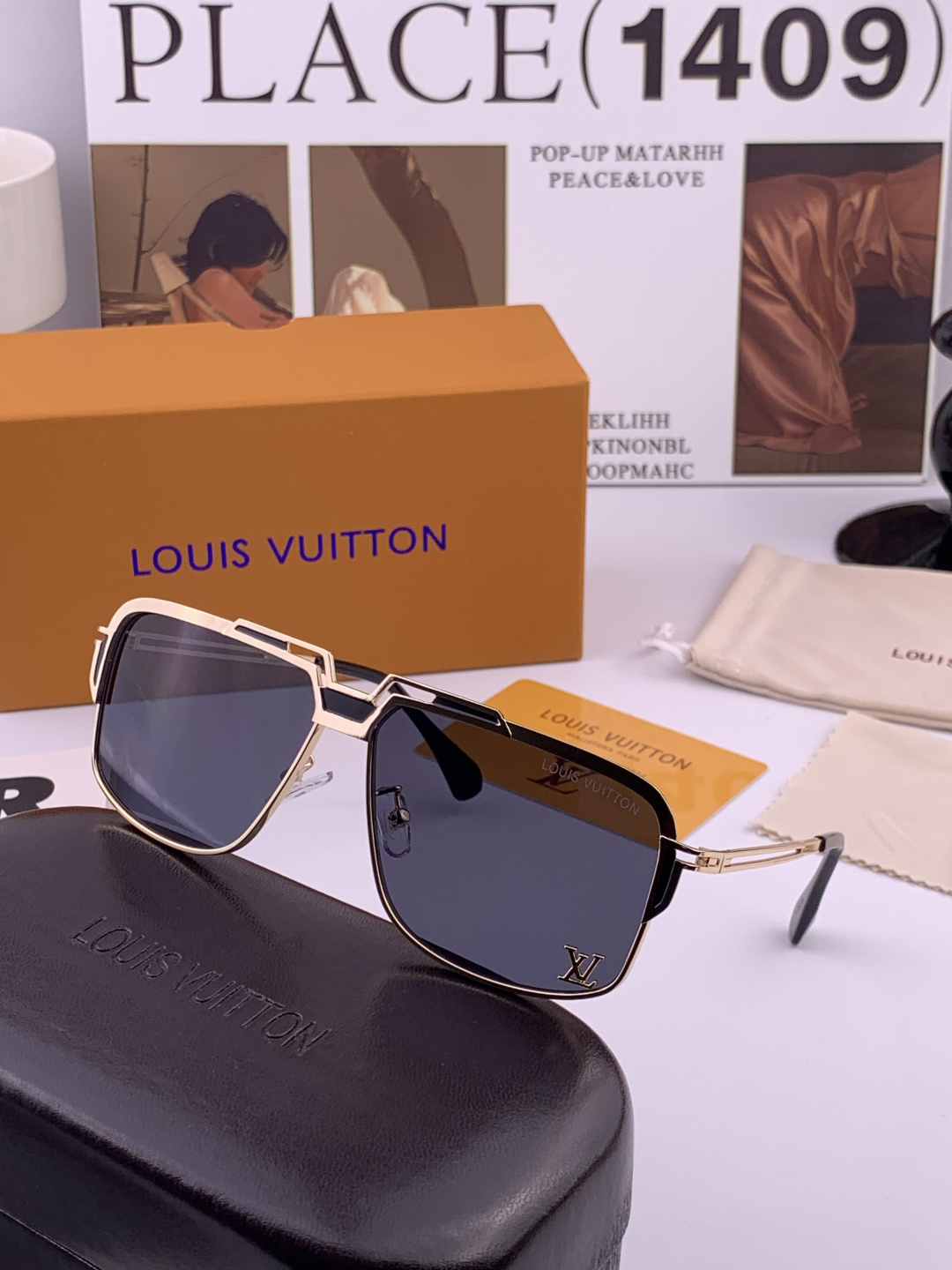LV。高品质男女款”太阳镜。 开车钓鱼都可。百搭显瘦墨镜韩版男士飞行员大框司机开车防紫外线太阳镜，型号：