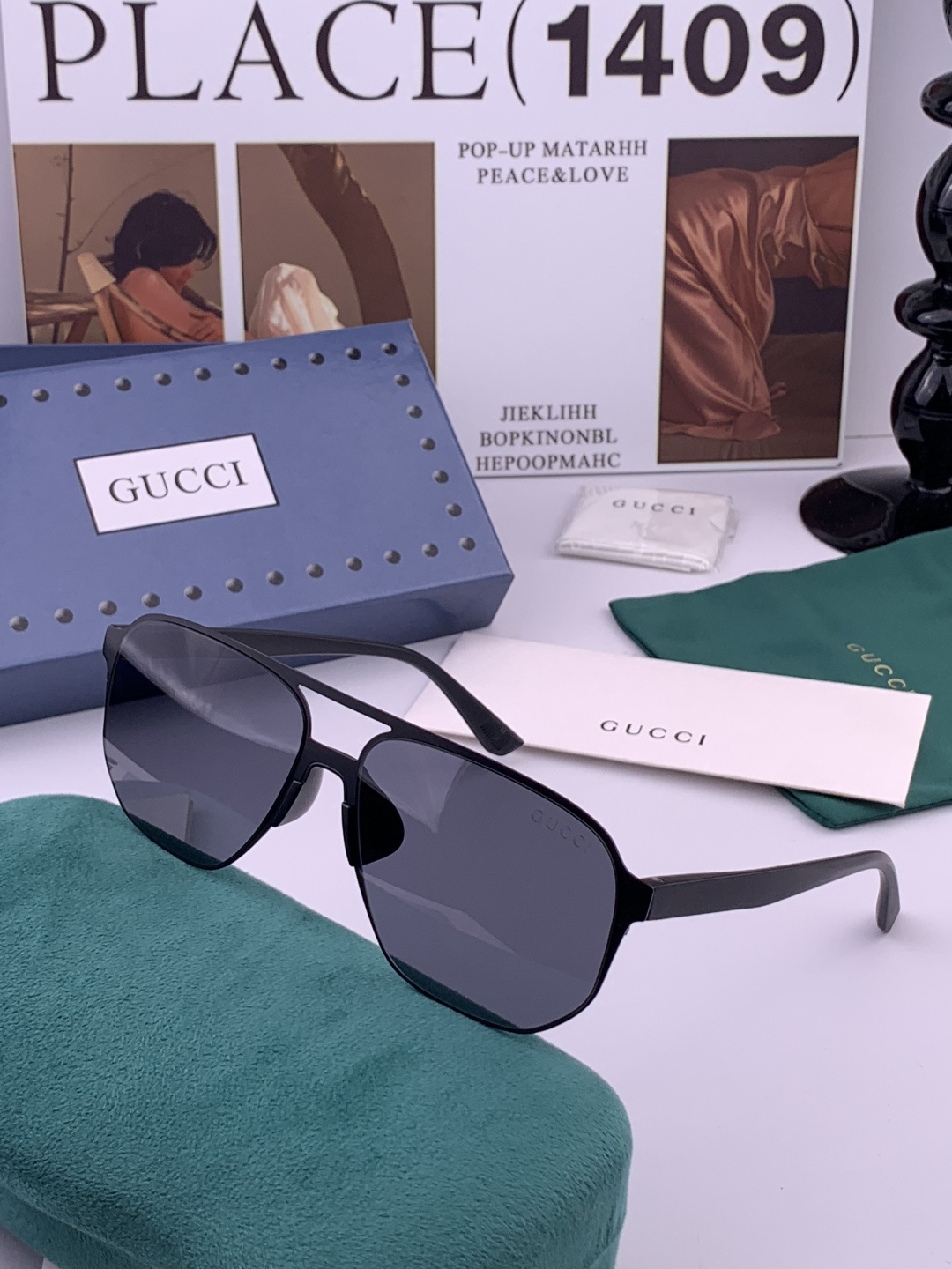 GUCCI 男款炫彩飞行员偏光太阳镜 ❤️材质：高清尼龙加厚卡槽高清偏光镜片 🌹无边框镜架💕颜👍型号：G