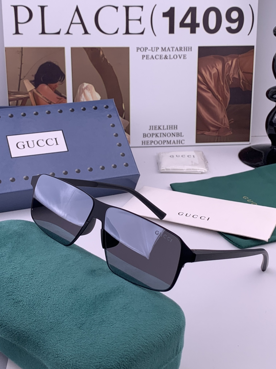 GUCCI 男款炫彩飞行员偏光太阳镜 ❤️材质：高清尼龙加厚卡槽高清偏光镜片 🌹无边框镜架💕颜👍型号：G