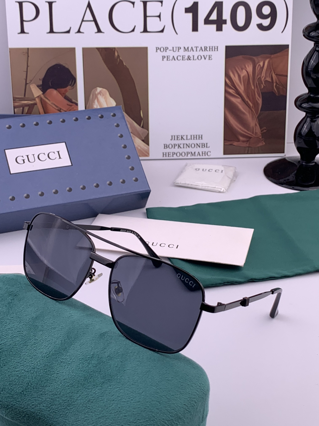 GUCC*。高品质男女款”太阳镜。 开车钓鱼都可。百搭显瘦墨镜韩版男士飞行员大框司机开车防紫外线太阳镜，