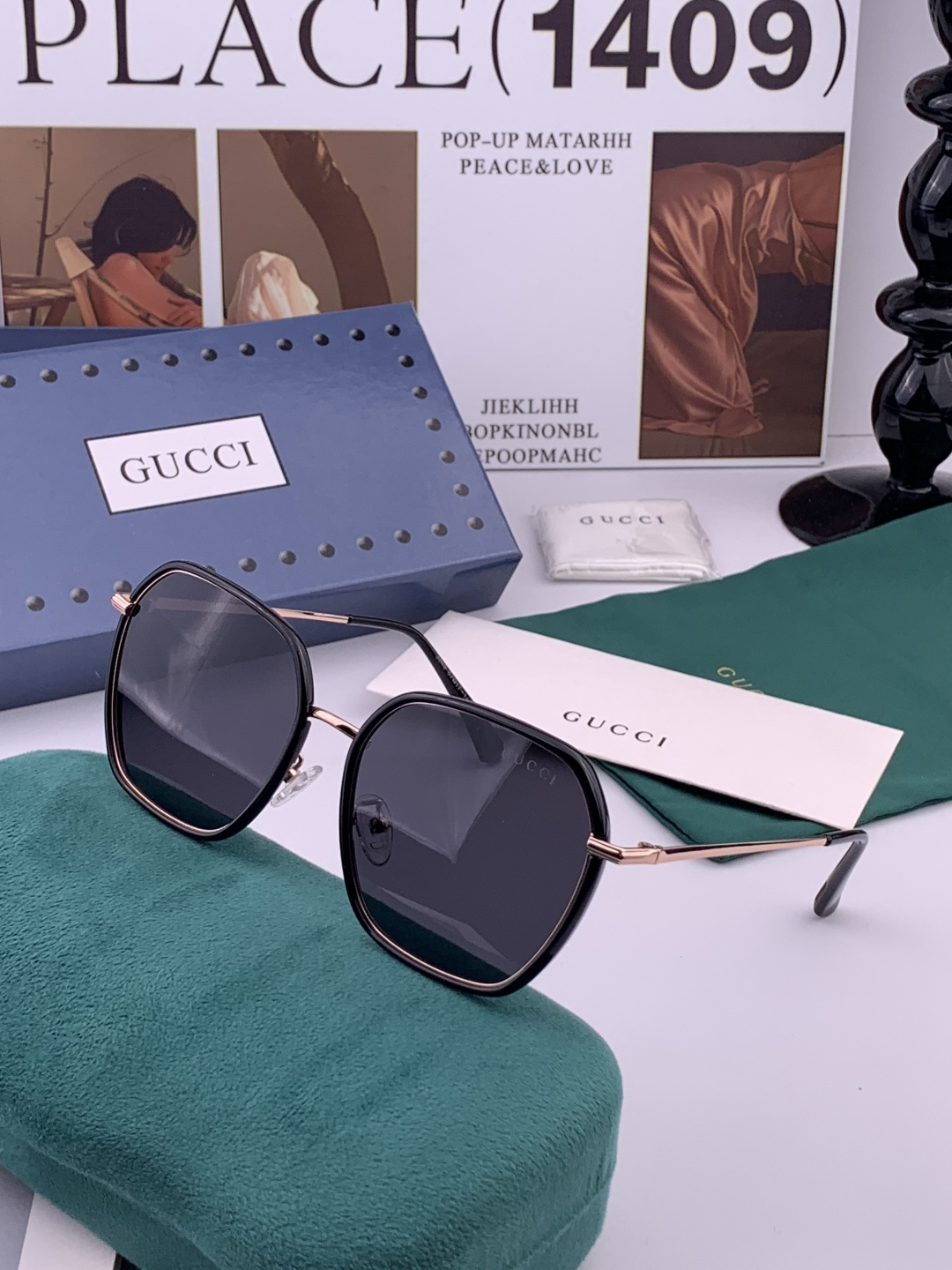 GUCCI 开春新款太阳镜 各路网红纷纷带起气场满分‼️ 俏皮甜美.上脸效果更佳.金属质感超好 型号：G