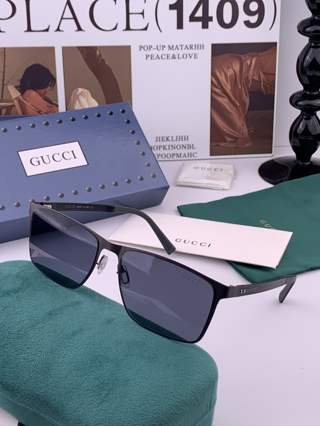 GUCCI 男款炫彩飞行员偏光太阳镜 ❤️材质：高清尼龙加厚卡槽高清偏光镜片 🌹无边框镜架💕颜👍型号：G