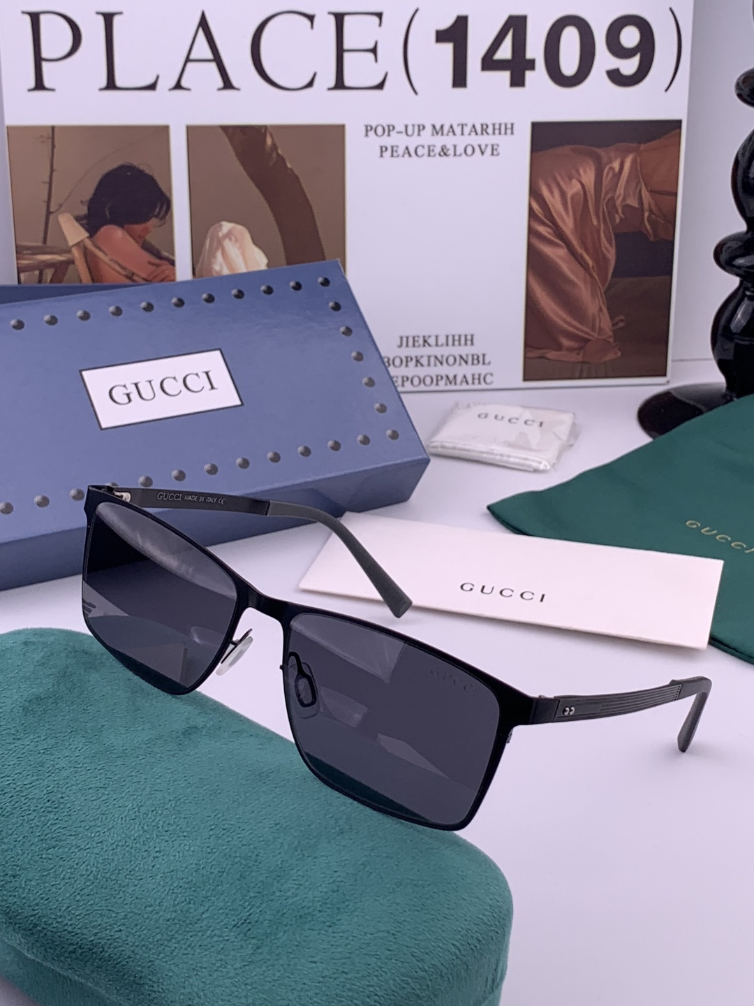 GUCCI 男款炫彩飞行员偏光太阳镜 ❤️材质：高清尼龙加厚卡槽高清偏光镜片 🌹无边框镜架💕颜👍型号：G