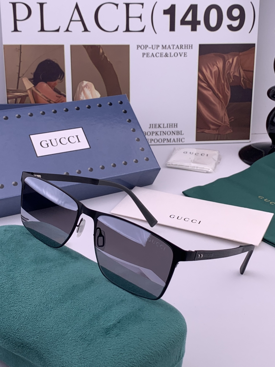 GUCCI 男款炫彩飞行员偏光太阳镜 ❤️材质：高清尼龙加厚卡槽高清偏光镜片 🌹无边框镜架💕颜👍型号：G