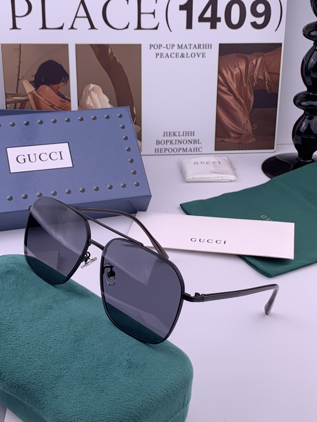 GUCCI 男款炫彩飞行员偏光太阳镜 ❤️材质：高清尼龙加厚卡槽高清偏光镜片 🌹无边框镜架💕颜👍型号：G