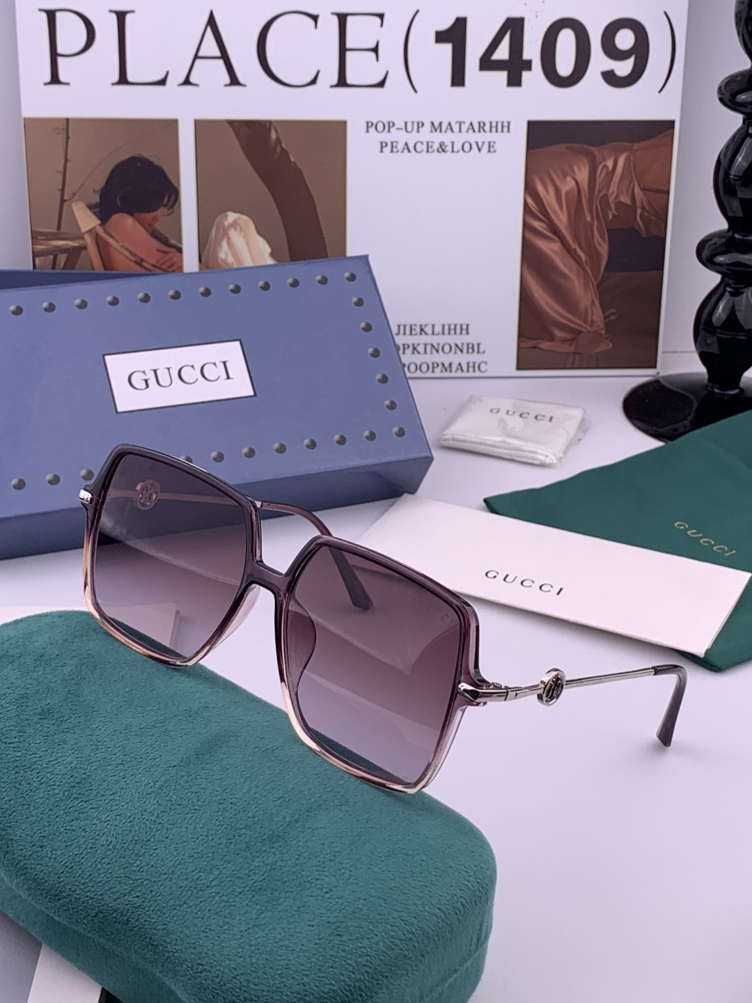 【偏光系列】Gucci 经典的方框设计，不挑脸型，无论搭配大衣还是连衣裙都非常显气质尼龙偏光镜片预防紫外