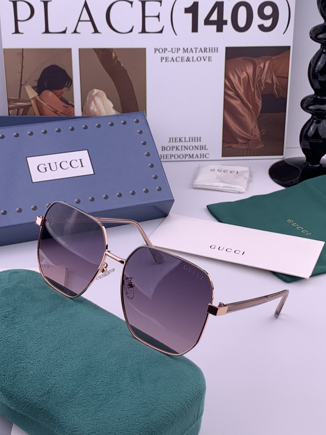 【偏光系列】Gucci 经典的方框设计，不挑脸型，无论搭配大衣还是连衣裙都非常显气质尼龙偏光镜片预防紫外