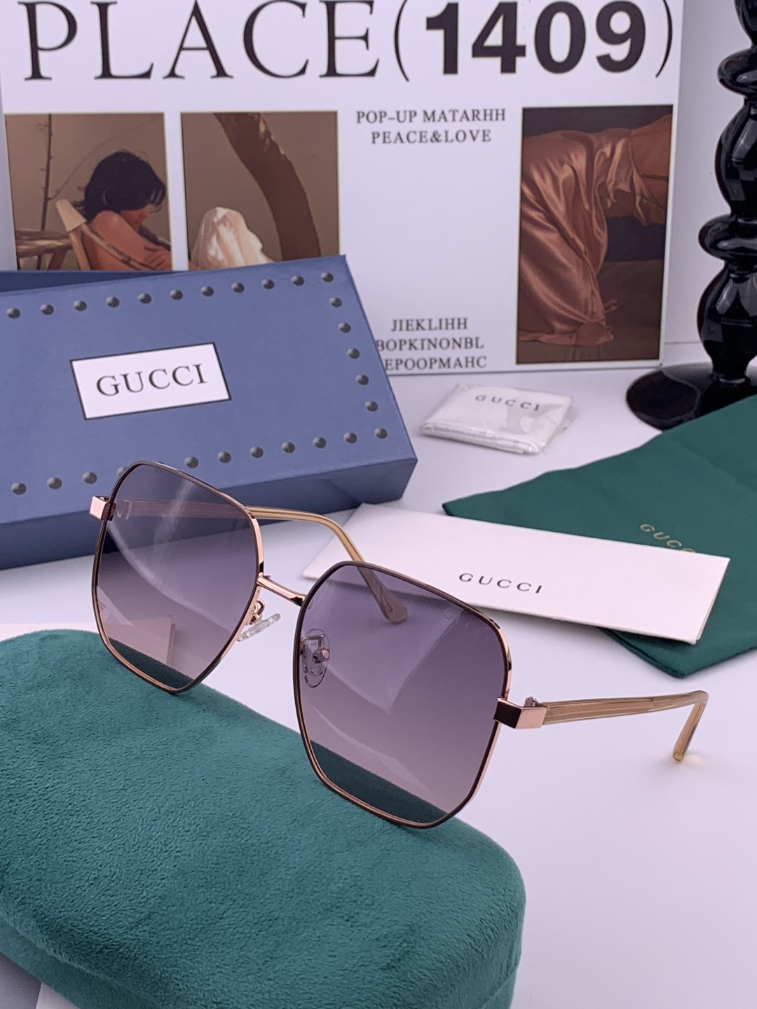 【偏光系列】Gucci 经典的方框设计，不挑脸型，无论搭配大衣还是连衣裙都非常显气质尼龙偏光镜片预防紫外
