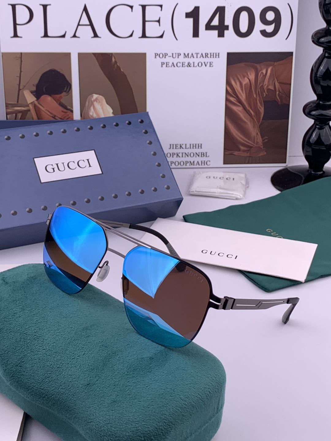 GUCCI 男款炫彩飞行员偏光太阳镜 ❤️材质：高清尼龙加厚卡槽高清偏光镜片 🌹无边框镜架💕颜👍型号：G