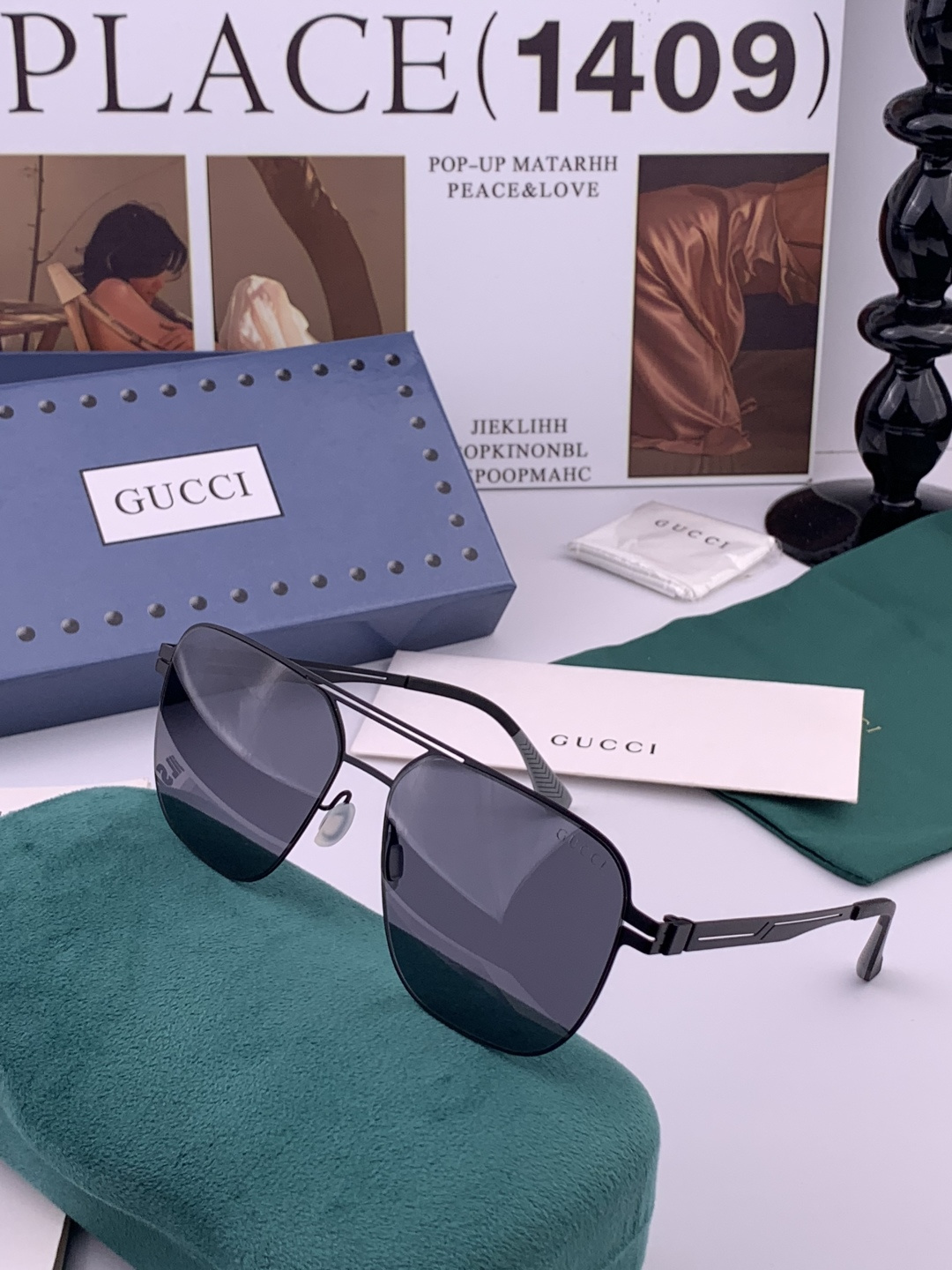 GUCCI 男款炫彩飞行员偏光太阳镜 ❤️材质：高清尼龙加厚卡槽高清偏光镜片 🌹无边框镜架💕颜👍型号：G
