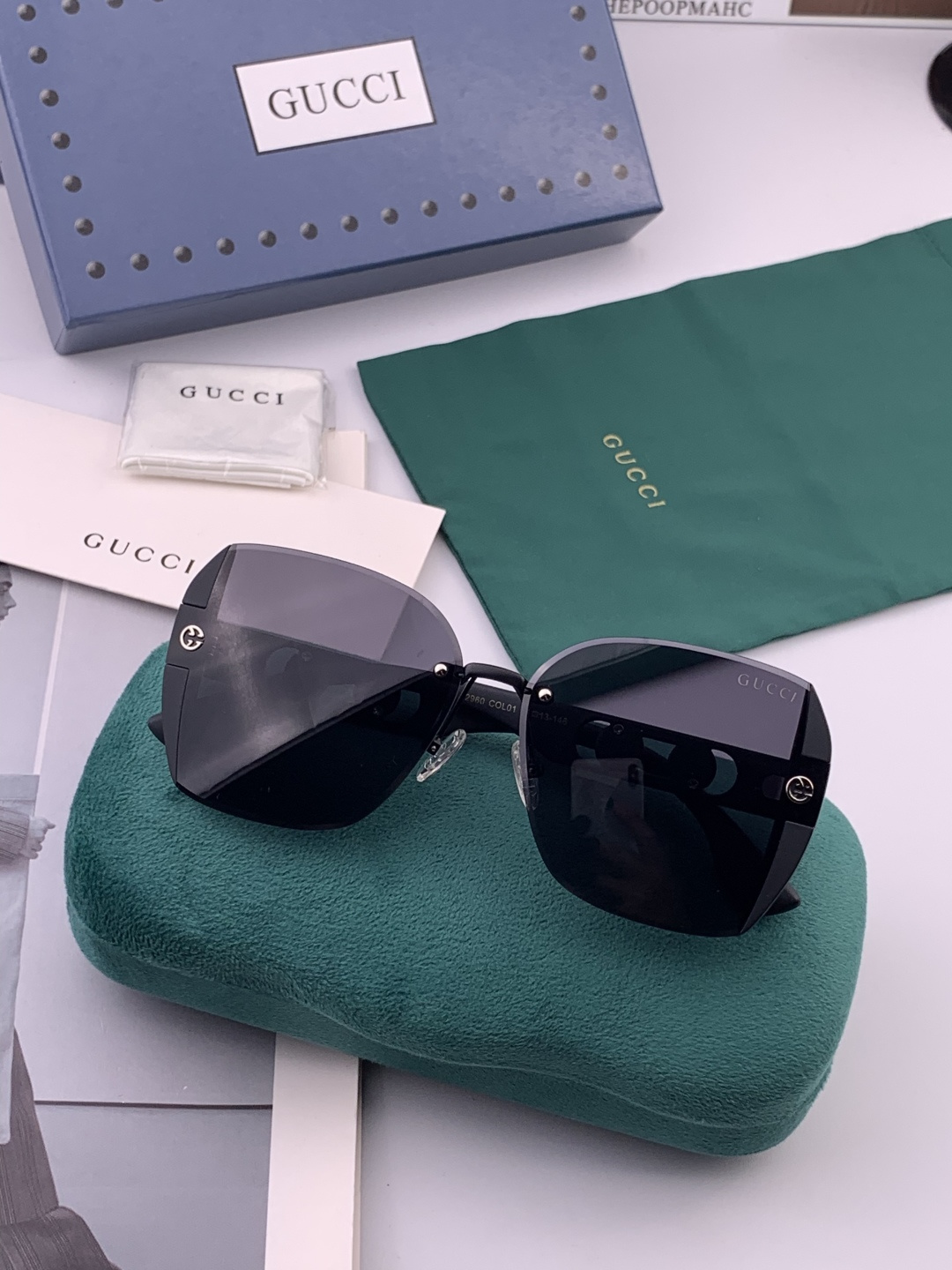 🔺 【GUCCI】开春新款 潮流爆款 时尚方框太阳镜 高品质 佩戴舒适 网红潮款墨镜 型号：G0296