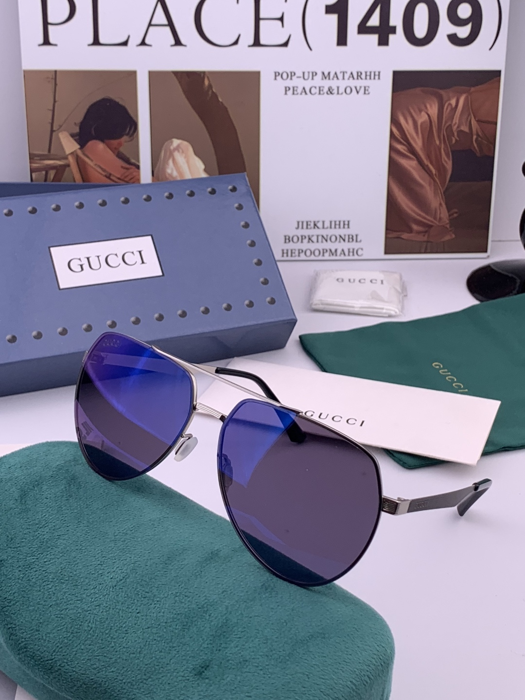 GUCCI 男款炫彩飞行员偏光太阳镜 ❤️材质：高清尼龙加厚卡槽高清偏光镜片 🌹无边框镜架💕颜👍型号：G