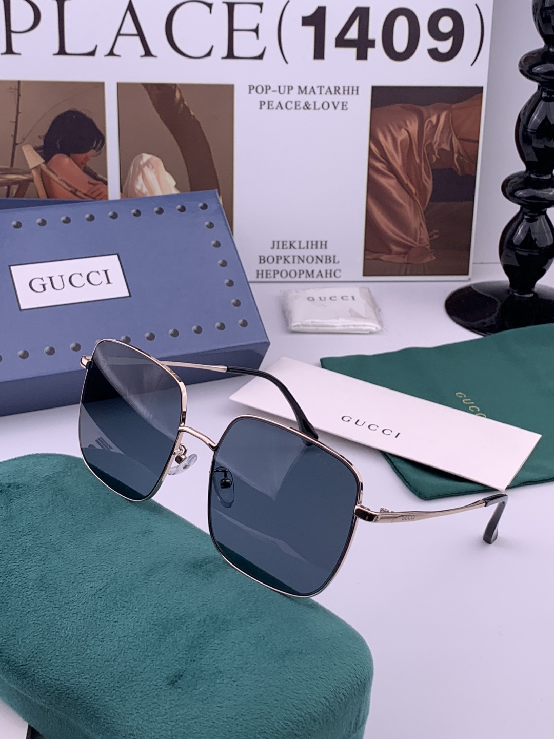GUCCI 男款炫彩飞行员偏光太阳镜 ❤️材质：高清尼龙加厚卡槽高清偏光镜片 🌹无边框镜架💕颜👍型号：G