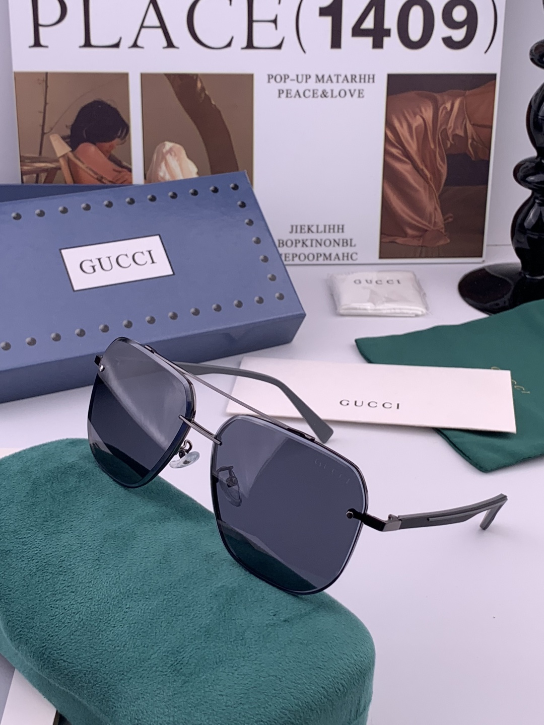 GUCCI 男款炫彩飞行员偏光太阳镜 ❤️材质：高清尼龙加厚卡槽高清偏光镜片 🌹无边框镜架💕颜 型号：G