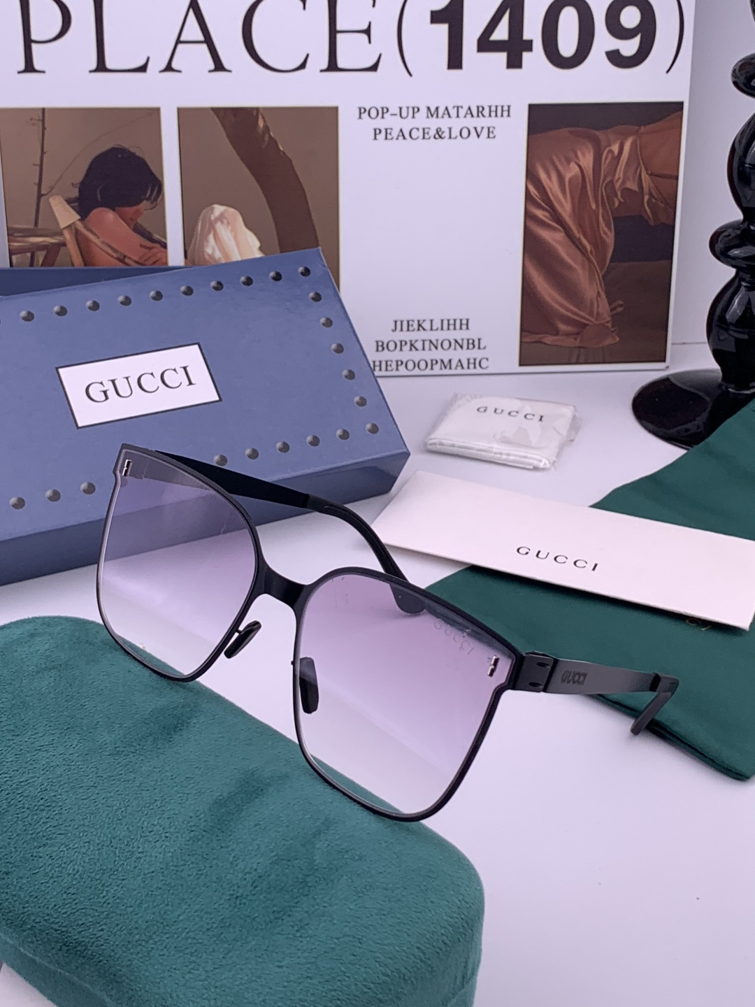 ♦️ GUCCI 新款男女情侣款太阳镜多边形墨镜iP电镀永不褪色 超轻超有弹性整幅眼镜无螺丝重要的是压不