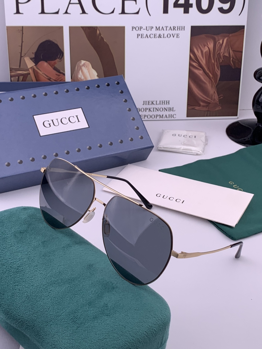 GUCCI 男款炫彩飞行员偏光太阳镜 ❤️材质：高清尼龙加厚卡槽高清偏光镜片 🌹无边框镜架💕颜👍型号：G