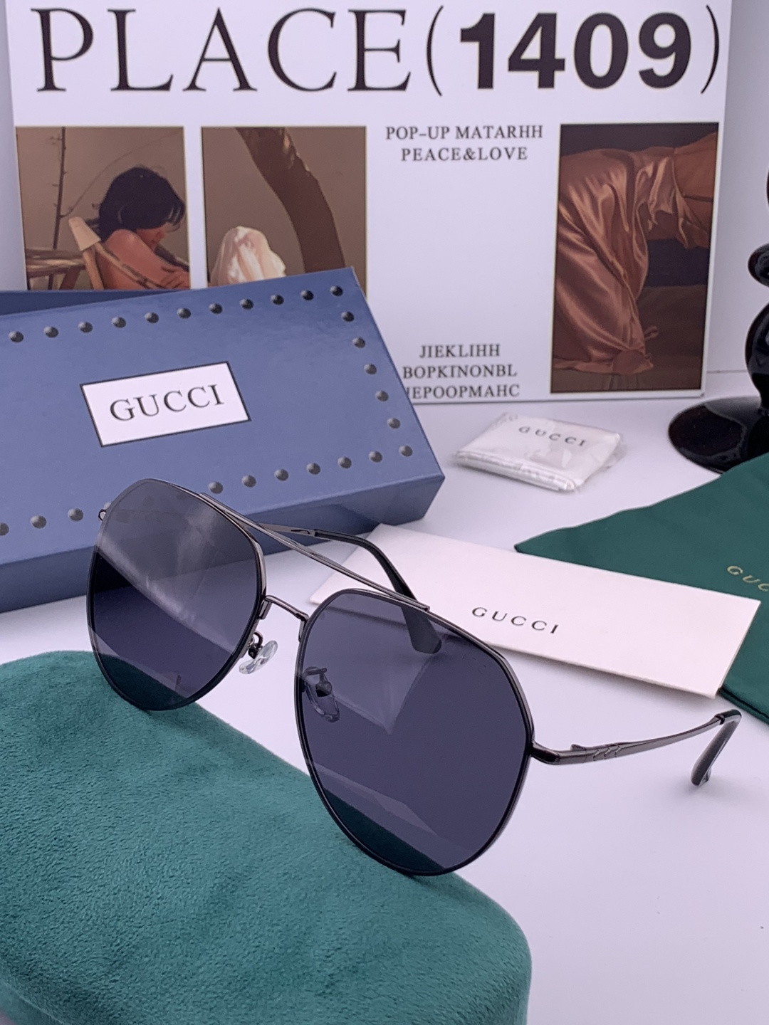 GUCCI 男款炫彩飞行员偏光太阳镜 ❤️材质：高清尼龙加厚卡槽高清偏光镜片 🌹无边框镜架💕颜👍型号：G