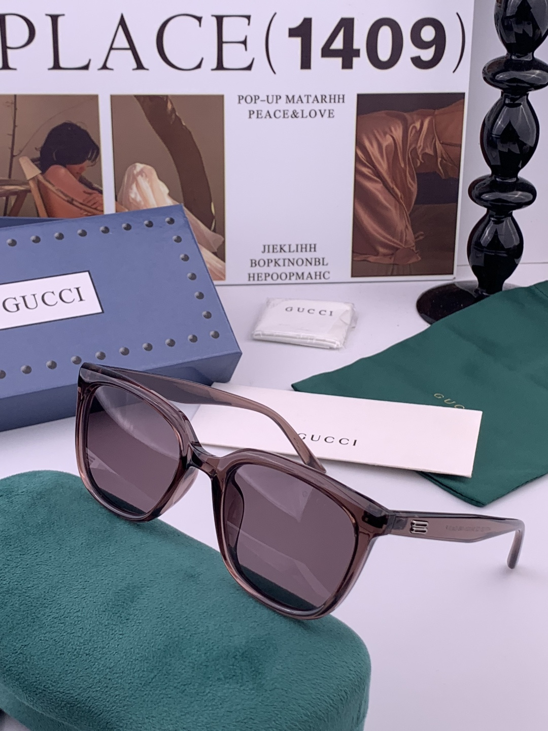 🔺 【GUCCI】开春新款 潮流爆款 时尚方框偏光太阳镜 高品质 佩戴舒适 网红潮款墨镜 女士高清尼龙偏