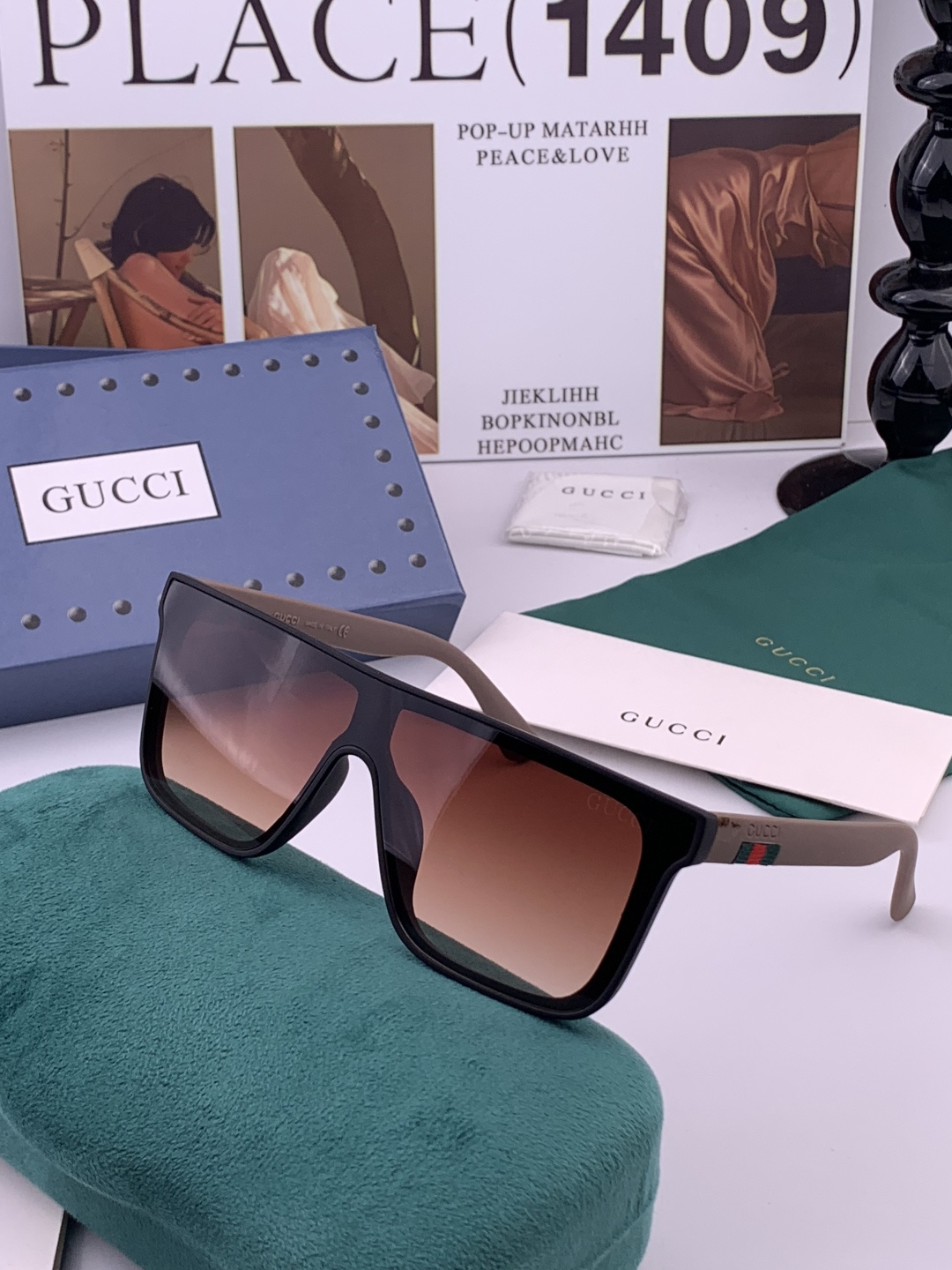 Gucci 。 高品质男女款墨镜 👍 。 开车钓鱼都可 。百搭显瘦墨镜韩版男士飞行员大框司机开车防紫外线