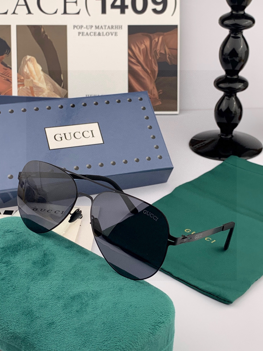 ♦️ GUCCI 新款男女情侣款太阳镜多边形墨镜iP电镀永不褪色 超轻超有弹性整幅眼镜无螺丝重要的是压不
