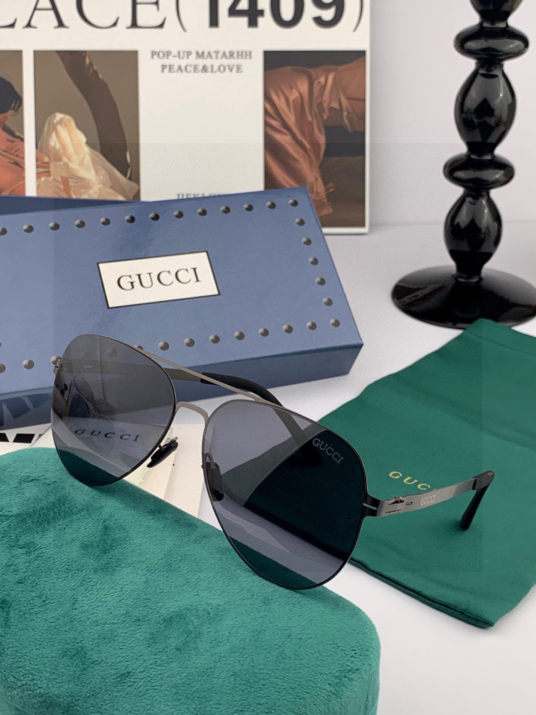 ♦️ GUCCI 新款男女情侣款太阳镜多边形墨镜iP电镀永不褪色 超轻超有弹性整幅眼镜无螺丝重要的是压不