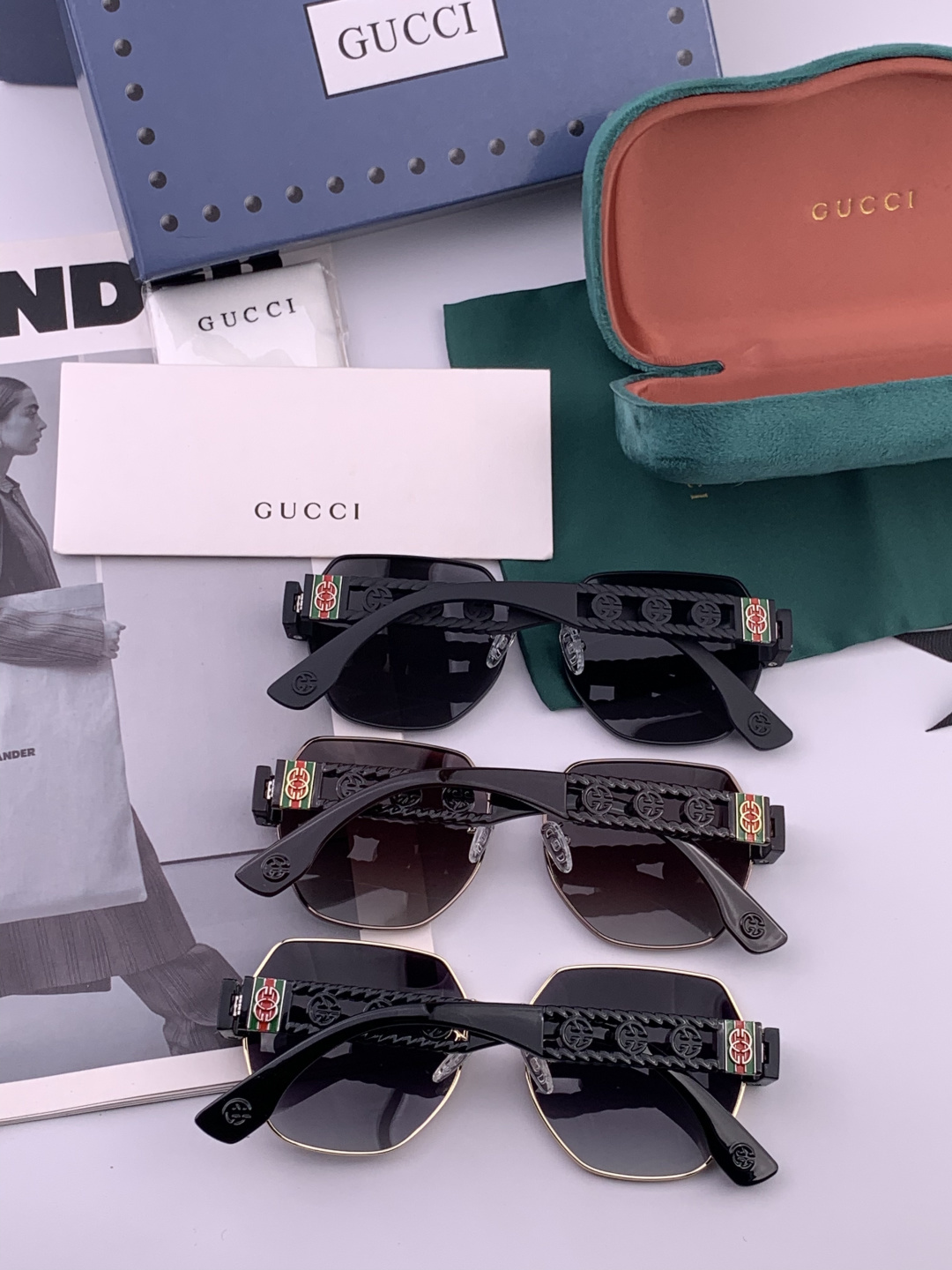 GUCCI 开春新款 最新款方框太阳镜 各路网红纷纷带起气场满分‼️ 俏皮甜美.上脸效果更佳.金属质感超