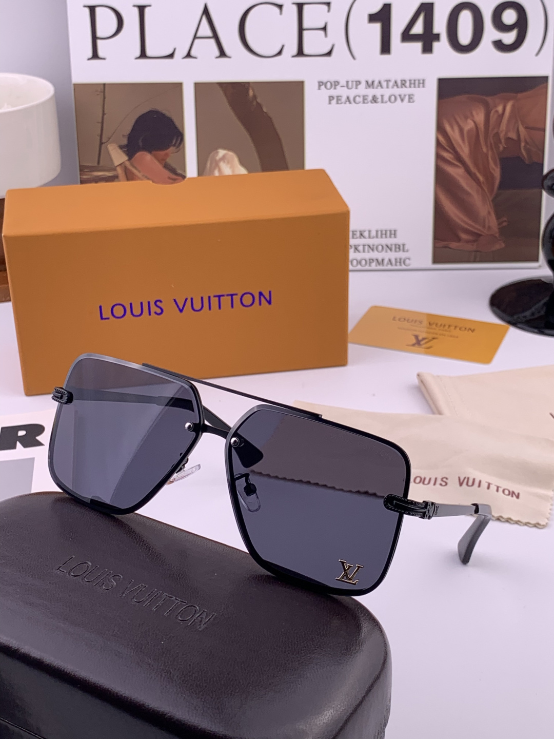 LV。高品质男女款”太阳镜。 开车钓鱼都可。百搭显瘦墨镜韩版男士飞行员大框司机开车防紫外线太阳镜，型号：