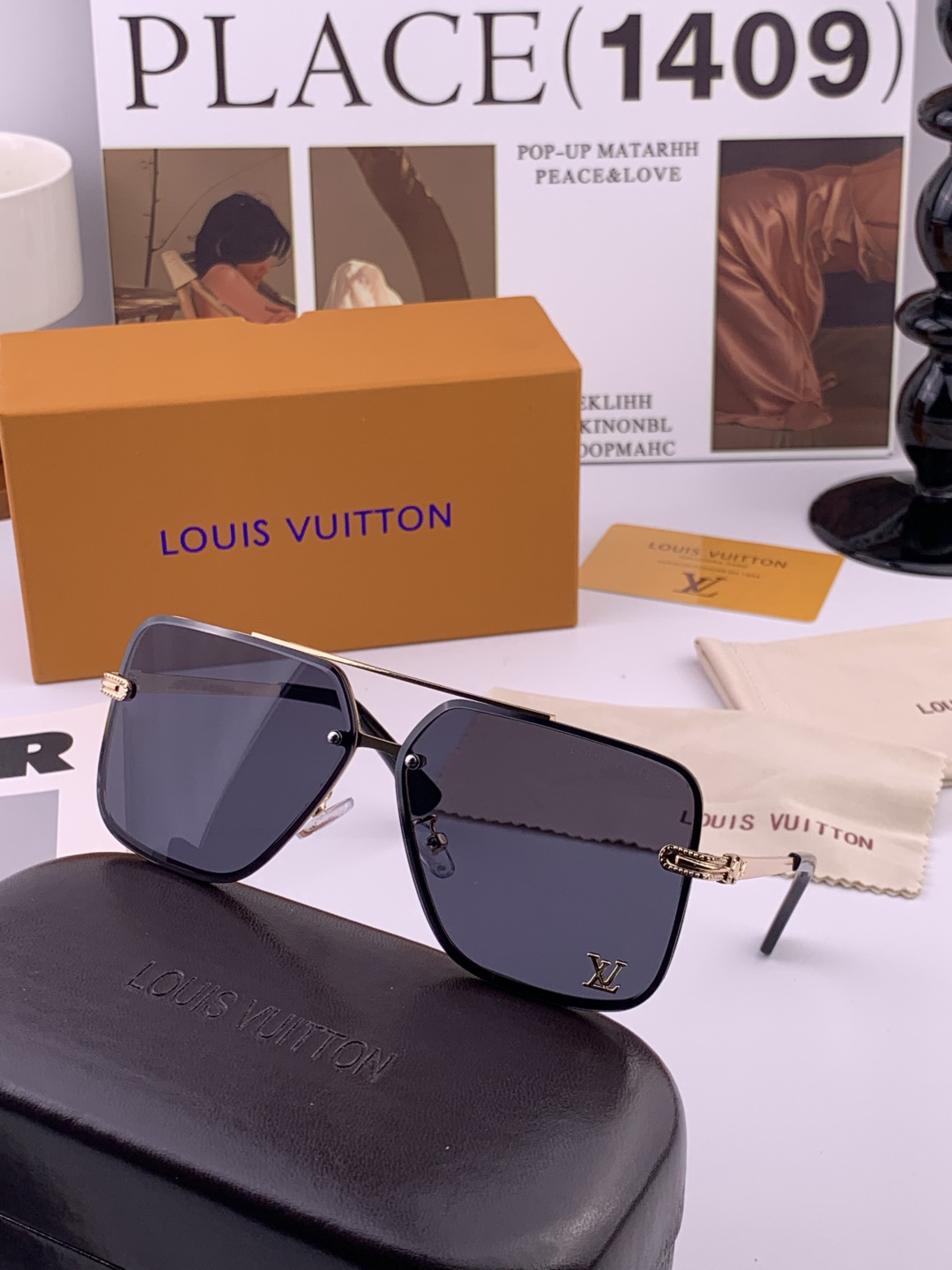 LV。高品质男女款”太阳镜。 开车钓鱼都可。百搭显瘦墨镜韩版男士飞行员大框司机开车防紫外线太阳镜，型号：