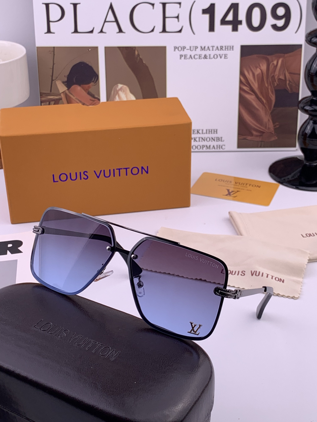 LV。高品质男女款”太阳镜。 开车钓鱼都可。百搭显瘦墨镜韩版男士飞行员大框司机开车防紫外线太阳镜，型号：