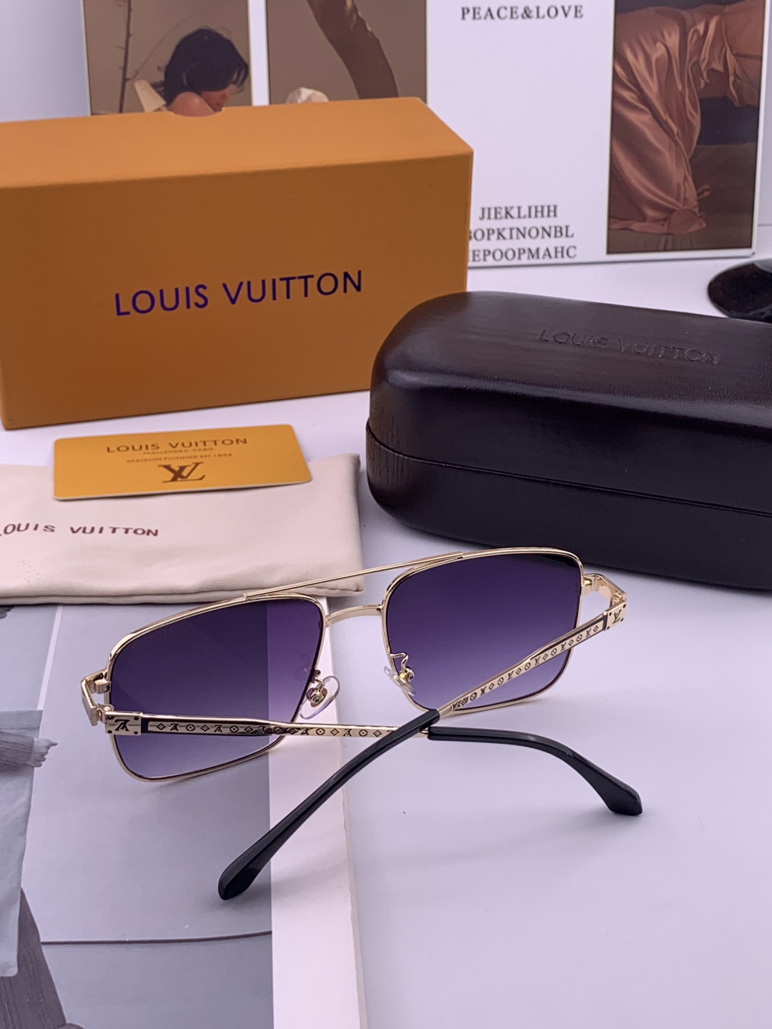 LV。高品质男女款”太阳镜。 开车钓鱼都可。百搭显瘦墨镜韩版男士飞行员大框司机开车防紫外线太阳镜，型号：