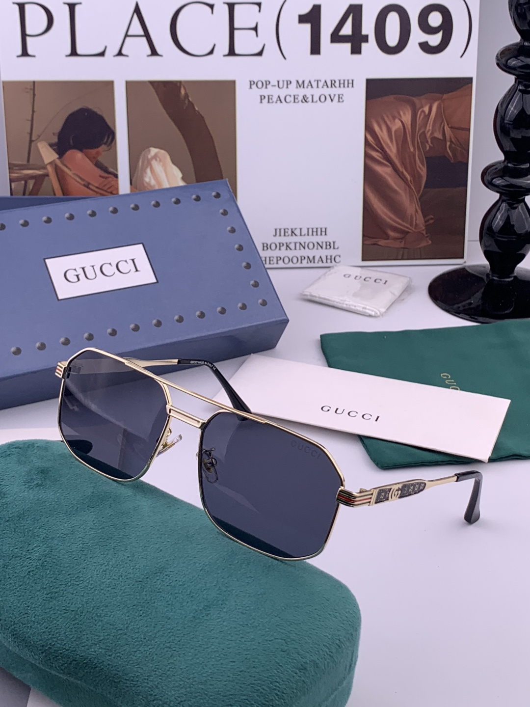 GUCC*。高品质男女款”太阳镜。 开车钓鱼都可。百搭显瘦墨镜韩版男士飞行员大框司机开车防紫外线太阳镜，