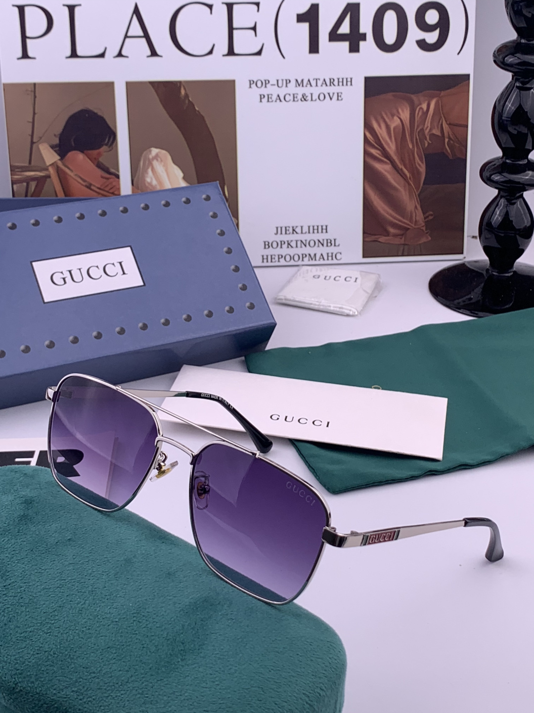 GUCC*。高品质男女款”太阳镜。 开车钓鱼都可。百搭显瘦墨镜韩版男士飞行员大框司机开车防紫外线太阳镜，