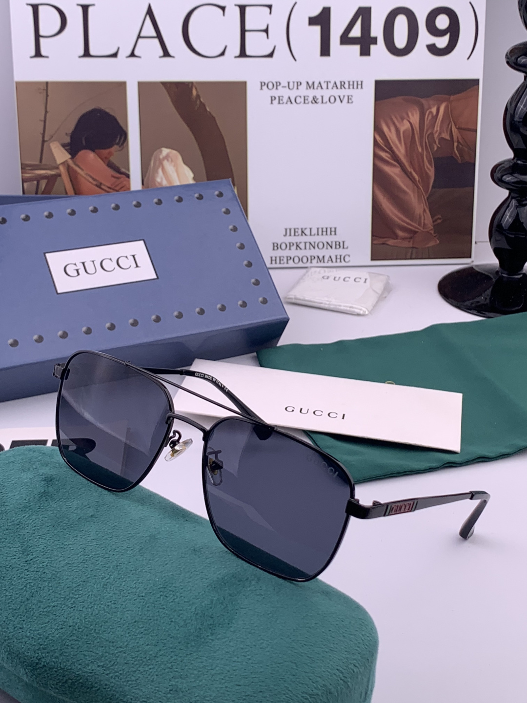 GUCC*。高品质男女款”太阳镜。 开车钓鱼都可。百搭显瘦墨镜韩版男士飞行员大框司机开车防紫外线太阳镜，