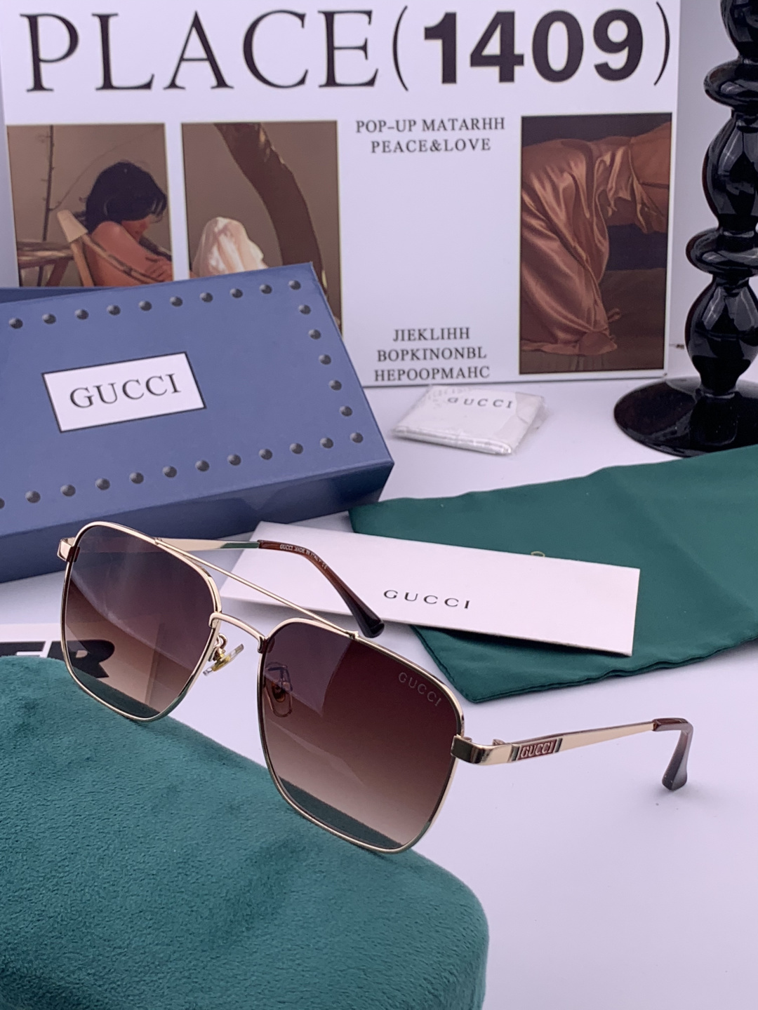 GUCC*。高品质男女款”太阳镜。 开车钓鱼都可。百搭显瘦墨镜韩版男士飞行员大框司机开车防紫外线太阳镜，