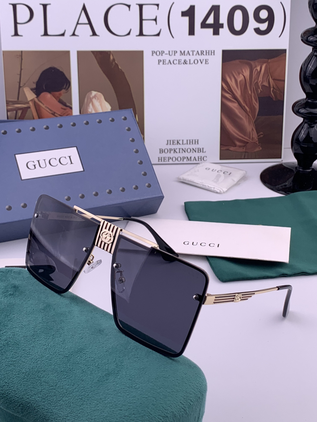 GUCC*。高品质男女款”太阳镜。 开车钓鱼都可。百搭显瘦墨镜韩版男士飞行员大框司机开车防紫外线太阳镜，