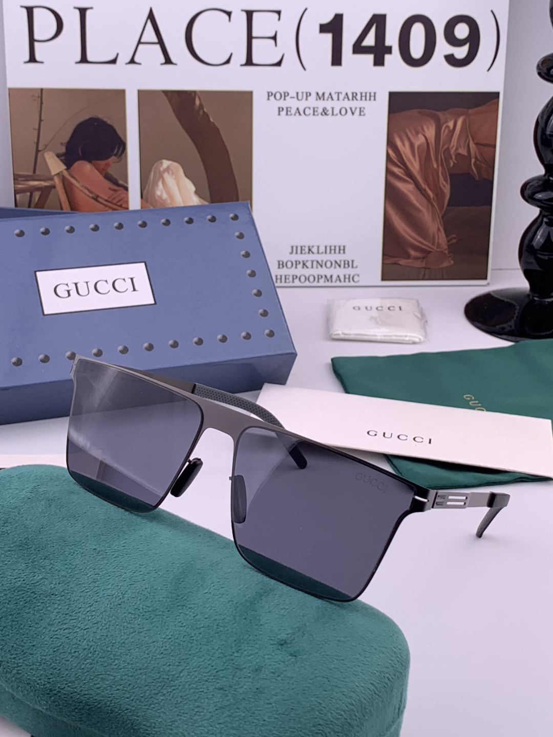 ♦️ GUCCI 新款男女情侣款太阳镜多边形墨镜iP电镀永不褪色 超轻超有弹性整幅眼镜无螺丝重要的是压不
